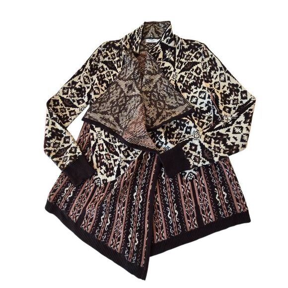 Blu Pepper Womens Aztec Print Open Front Draped Cardigan Sweater Large - Picture 3 of 10